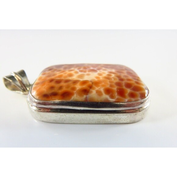 Large Sterling Silver Faceted Imitation Crab Agate Omega Style Pendant 2 1/4" Dr - Picture 4 of 9